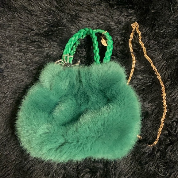 Handbags - Alex Max Green Fluffy Purse